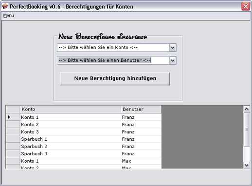 Berechtigungen für einzelne Konten administrieren
